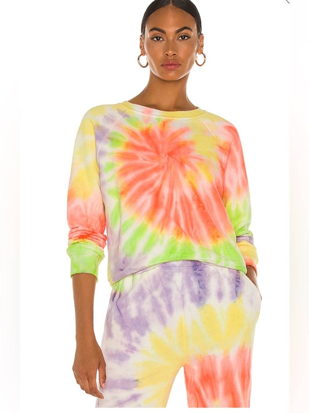 Re/Done Hanes Neon Spiral Dye Classic Raglan Crewneck Sz Large